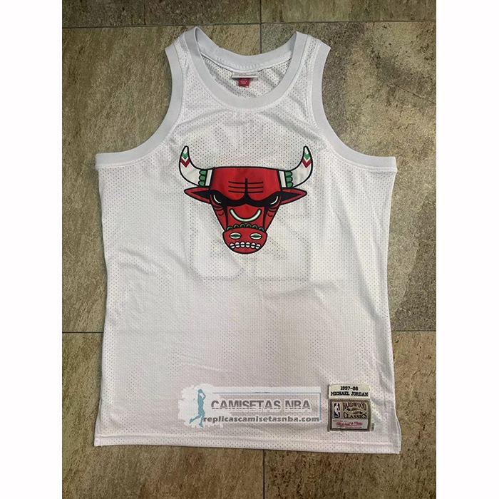 Camiseta Chicago Bulls Michael Jordan NO 23 Mitchell & Ness 1997-98 Blanco2